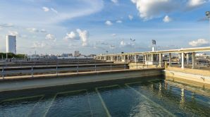 drinking water treatment plant in morning sun