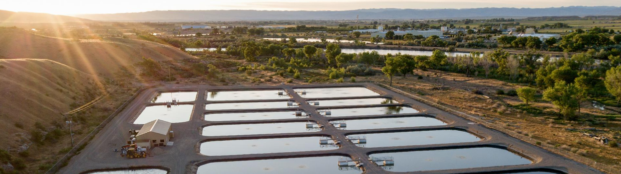 Wastewater treatment plant with Colorado front range in the background