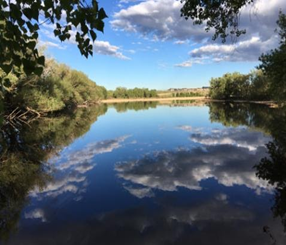 Photo of the Bluff Lake aquatic habitat improvement project, after the completion of the dam improvements.