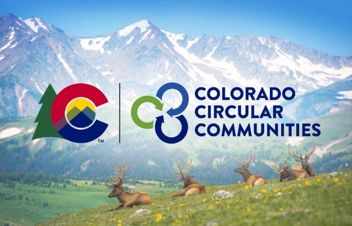 Colorado Circular Communities logo over a Colorado landscape